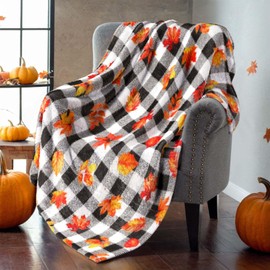 Fall Throw Blanket Pumpkin Leaves Plaid Flannel Blanket for Couch Bed Sofa, Soft Warm Autumn Blanket Fall Decor Cozy Home Atmosphere, 60"x50"