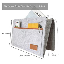 KAKKOII Bedside Caddy, Sofa Caddy, Storage Organizer Pocket for Dorm, Bedroom, 5 Pockets Felt Organizer for Magazine, Remote, Phone, Tablet, Pad, Glasses, Pen, Remote Control (Light Grey-Short)