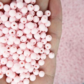 1000Pcs Light Pink Acrylic Round Beads, Smooth Plastic Spacer Beads Set with Beading Needle and 13Ft Elastic String Cord for Jewelry Making Bracelets Necklace Earring DIY Crafting Supplies - 6mm