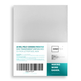 Binditek 50 Pack 20 Mil Frosted Polycover, Semi-Transparent Binding Covers, 8-1/2 x 11 Inches, Lightly Textured Sand Finish, Square Corners, Unpunched