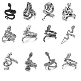 Pingyongchang 7-12 Pcs Vintage Open Knuckle Stacking Snake Ring Set Punk Animal Snake Gothic Adjustable Finger Rings for Women Girls Men Party Gifts Jewelry-B
