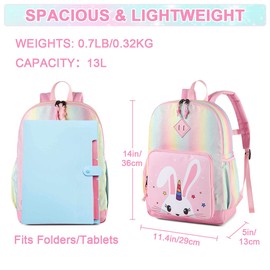 VASCHY Children's Backpack, Schoolbag Boys Kindergarten 4-6 Years Cute Lightweight Waterproof Unicorn Backpack for A4 Primary Folders Preschool with Chest Strap, Rabbit, Taille unique, Casual