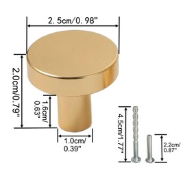 Beilala Cabinet Knobs Gold Modern, 6 Pack Round Brushed Brass Kitchen Cupboard Handles, Furniture Door Hardware Pulls for Chest of Drawers Dresser Wardrobe Closet, 25x20mm