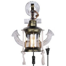 BARSUNS Vintage Boat Anchor Horse Lanterns Wall Sconce, Indoor Antique Industria Wall Lamp, Plug-in or Hardwire Lighting Decor for Bedroom Aisle Vanity Mirror Hallway