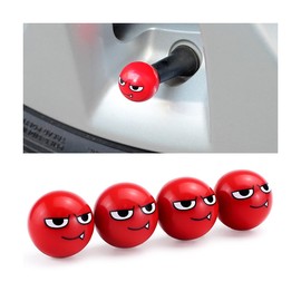 CGEAMDY Set of 4 Tyre Wheel Valve Caps, Valve Caps with Seal for Stable Tyre Pressure, Valve Caps Car Intelligent Tyre Marking, Tyre Dust Caps for Cars (Red Demon Ball)