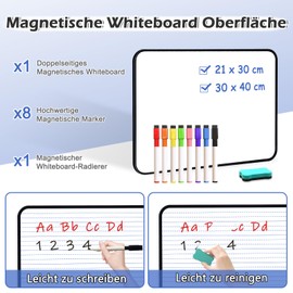 QUEENLINK Double Sided Magnetic Whiteboard Lined, Dry Erase White Board, 21 x 30 cm Small Lap Boards Kit Portable Mini Classroom Whiteboard for Students and Children
