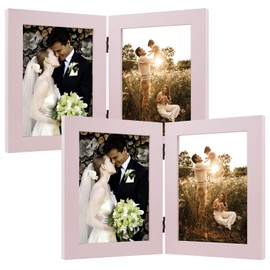 Golden State Art, 5x7 Double Picture Frame Vertical Hinged Photo Frame 2 Opening Folding Family Frames Collage, with Real Glass (5x7, Pink, 2-Pack)