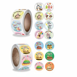 1000PCS Birthday Stickers for Kids, 2 Rolls 1 Inch Happy Birthday Stickers Colorful Kid Birthday Stickers Decoration in 14 Designs, Stickers for Birthday Theme Party Decoration