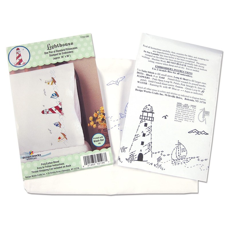 Design Works Crafts Lighthouse Stamped for Embroidery Pillowcases