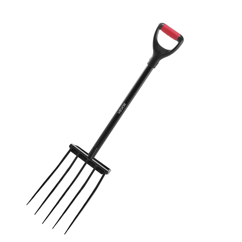 VEVOR Garden Fork, 5-Tine Gardening Pitchfork with Metal Handle, 41