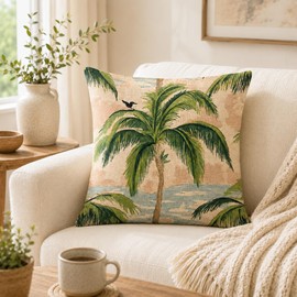 Retro Palm Tree Throw Pillow Cover 24x24 Inch Tropical Cushion Cover