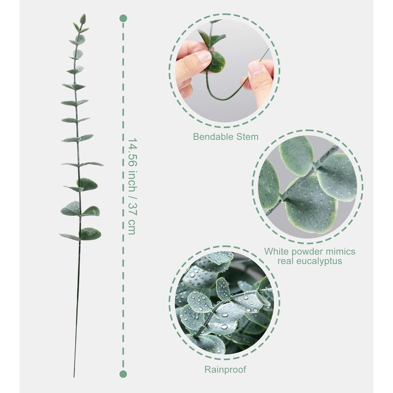 50 Pcs Eucalyptus Stems Artificial Eucalyptus Leaves,Fake Eucalyptus Plants
