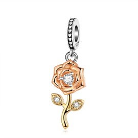 dazlily Rose Flower Charm 925 Sterling Silver Charm for Bracelets Necklaces fit Mother's Day Gift