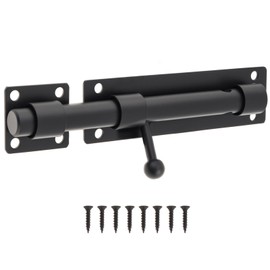 HOJLKLD Slide Bolt Gate Latch,6 inch Stainless Steel Barrel Bolt Latch with 8 mm Padlock Hole,Heavy Duty Matte Black Slide Lock for Wooden Fence,Barn Door,Interior or Outdoor Door (Black, 8 Inch)