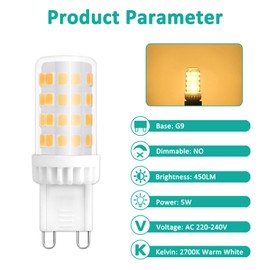Caldarax G9 LED Bulb Warm White 2700 K, 5 W G9 LED Bulb, Replacement 28 W 40 W 50 W G9 Halogen Bulb, 450 LM, 360° Beam Angle, CRI>80, No Flickering, Not Dimmable, Pack of 10
