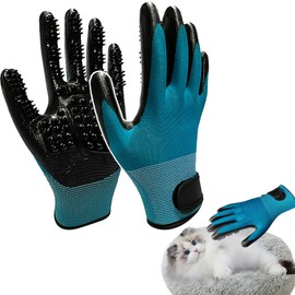 XFLYP Pet Grooming Gloves, Cat Care Gloves, Silica Gel Glove, Brush Cat, Hanging Design, Bathing and Massaging for Dogs and Cats (Blue Lake)