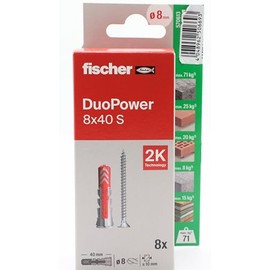 fischer Duopower 8 x 40 with Screw - 8U Wall Anchors Made of Various Materials Suitable for Hanging Bicycles, Pictures, Cabinets, TV Brackets, Shelves, Furniture