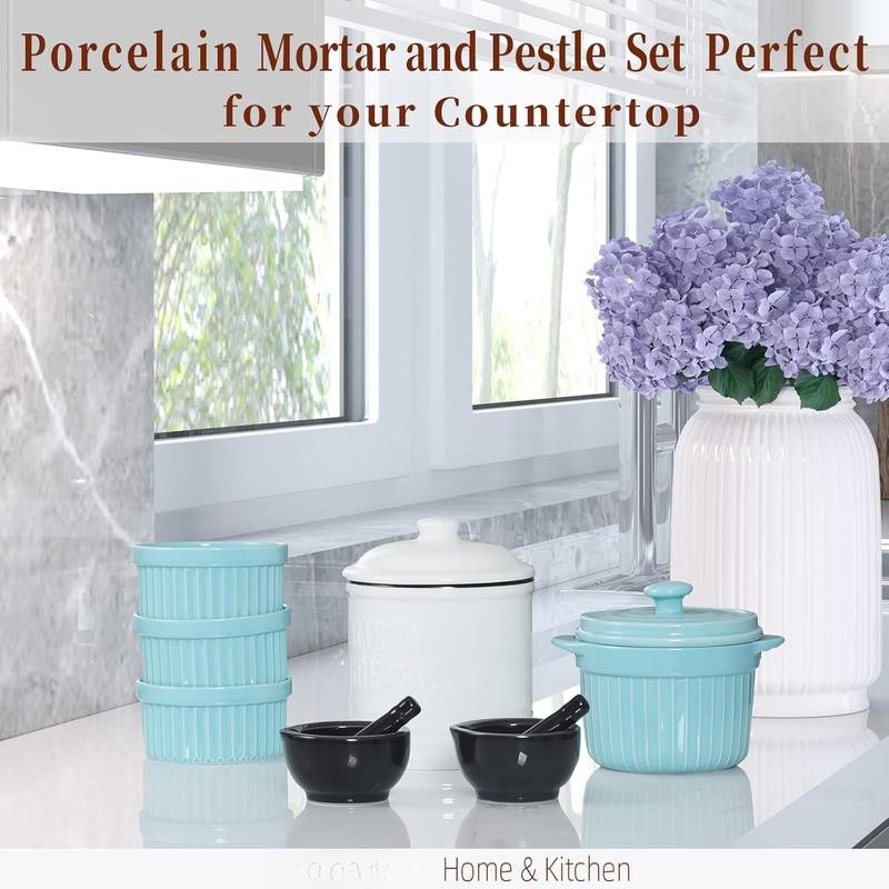 Mortar and Pestle Set, Ceramic Stoneware Set (3.2 Inch-Black) -