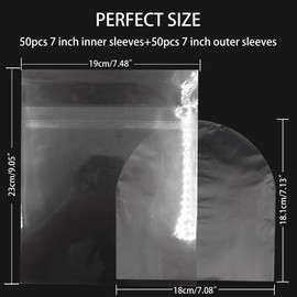 Vinyl Record Sleeves, 7 Inch 50 Pieces Vinyl Record Outer Sleeves and 50 Pieces Inner Sleeves for Vinyl Record Antistatic Plastic Sleeves for Vinyl Record Record, transparent, Modern