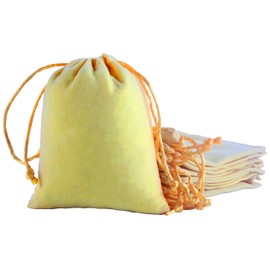 KONMAY Pack of 10 Yellow Soft Velvet Jewellery Bags with Drawstring, 13 x 18 cm Velvet Bag Wedding Party Gift Bags