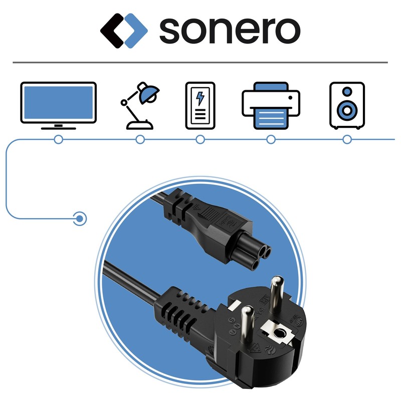 sonero Stromkabel 3 Polig, 2,0m, Schutzkontakt Schuko Stecker Netzstecker auf
