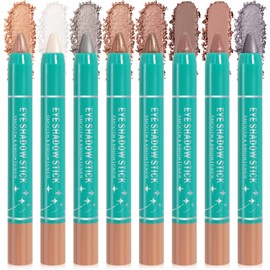 8Pcs Eyeshadow Stick, Cream Eye Shadow Brightener Sticks Set for Eyes, Champagne Pearl Taupe Bronze Cocoa Stone Putty Smoky Amethyst Shimmer Matte Pencil Eye Eye Liner Makeup Waterproof (SET A)