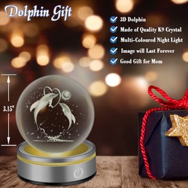 IFOLAINA Dolphin Gifts for Women 3D Dolphins Crystal Ball Statue Figurines Glass Laser Engraved Stuff Home Table Decor Paperweight Gift for Her Mom Kids Girls