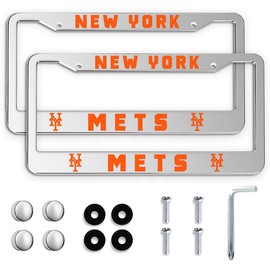 2 Packs License Plate Frames for Mets, Silver License Plate Covers, Universal Aluminum Tag Frame Holder for Front and Rear Car Tags