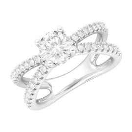 Sterling Silver X Shape Crossover 1.0 CT Simulated Diamond Engagement Ring Promise Bridal Ring For Women (J)