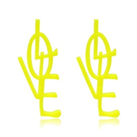 Fuvirou 80s 90s Neon Love Letter Earrings for Women Retro Acrylic Love Hollow Drop Dangle Statement Earrings (yellow)