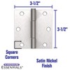 Hardware Essentials 854325 Square Corner Satin Nickel Squeak-Proof Door Hinges
