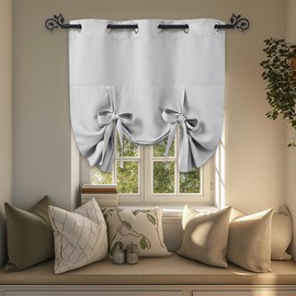 PONY DANCE Tie Up Curtain - Small Kitchen Curtains and Valances Set Adjustable Grommet Top Roman Shades for Window Home Decoration, 1 Panel, W 46 x L 63 in, Pure White