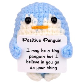 Tomtary Pocket Hug Penguin Doll Positive Penguin Knitted Soft Dolls Cute Crochet Plush Doll with Positive Card Novelty Cheer Up Gifts for Birthday Decoration Encouragement (Blue)