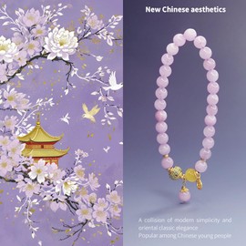 7.8in Natural Gemstone Crystal Beaded Stretch Bracelets with Luck Chakras Healing Pink Purple Lithium Quartz Jewelry Women Birthstone February Chinese Fengshui Love and Luck Attract Romance Inspire Compassion Enhance Career Fortune Stress Relief