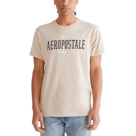 AEROPOSTALE Men's Collegiate Short Sleeve Tee, Simply Taupe, Small