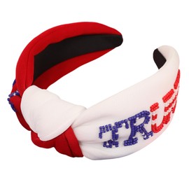 Gmmidea 4th of July Beaded Headbands for Women Girls Red White Blue American Flag Headband Wide Fabric Knotted President Hairband for American Independence Day Accessories