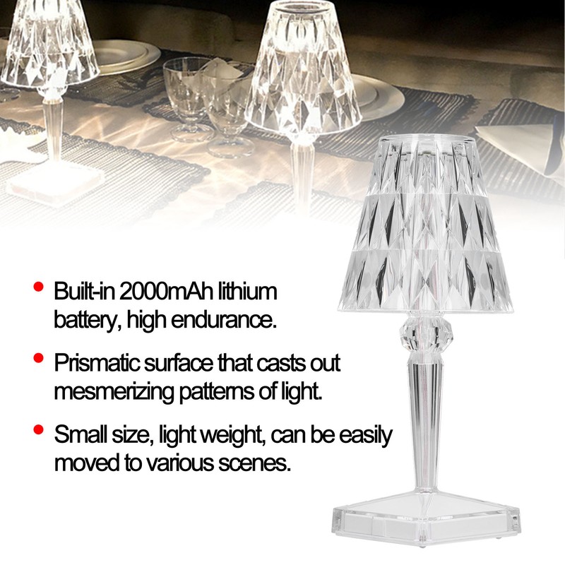 LED Crystal Table Light USB Charging Transparent Prism Dimmable Desk