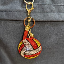 Popfizzy Volleyball Keychain for Girls and Women, Bling Rhinestone Volleyball Gifts for Volleyball Fans, Backpack Keychains