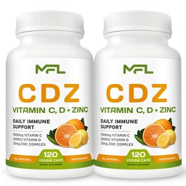 MUSCLE FOOD LABS 2 Pack, C D Z | Vitamin C, 1000mg | Vitamin D3, 125mcg | Zinc, 25mg | Non-GMO & Gluten Free | 240 Servings