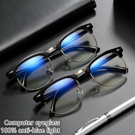 RuiJinGen Computer Gaming Blue Light Blocking Glasses Half frame Retro Semi Rimless Clear Lens Glasses Eyewear Men Women