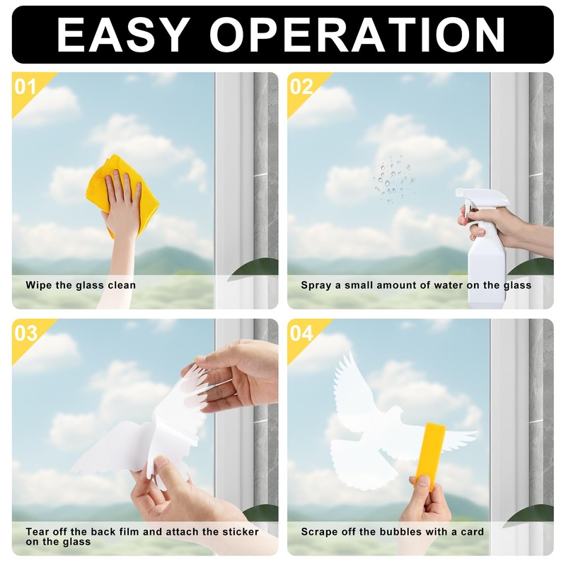 JUNART 16 Pcs Anti-Collision Window Stickers, Bird Shape Window Decals,