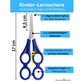 Schwertkrone Children's Learning Scissors 17 cm with Return Spring, Practice Scissors Toddlers Double Scissors Therapist Scissors Helper Scissors Craft Scissors Rustproof