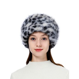 sy soul young Women's Winter Faux Fur Cossak Russian Style Hat Warm Cap(One Size,Black Leopard)