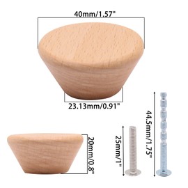 YuGtcen Wooden Cabinet Knobs 6 Pack, Wood Dresser Knobs Kitchen Wooden knobs for Dresser Drawers Beech Wood Finished Cone Pulls (Dia.1.57inch)