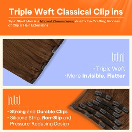 Full Shine Clip in Hair Extensions for Women Real Human Hair Color #330 Hair Extensions 7 Pieces 105 Grams Real Hair Extensions Clip ins 18 Inch