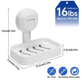 VirtuGro Suction Soap Dish for Shower, Shower Soap Holder Max Hold 7.25KG, Wall Mounted Soap Dish Suction Plastic Soap Holder, No-Drilling & Removable Soap Dish Holder for Shower Bathroom Kitchen Sink
