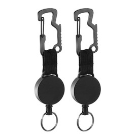 Extendable Key Fob, Key Chain Extendible with Multitool Carabiner, Key Roll with Steel Wire Cord up to 63 cm, Black