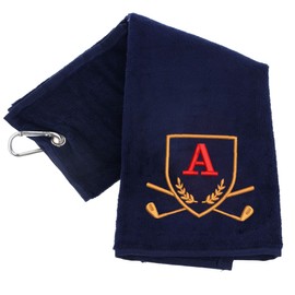 Always Looking Good Golf Towel with Monogrammed Embroidery Initial Letter Luxury Velour 50cm x 40cm Custom Embroidered Golf Towel with Carabiner Clip Gift- Golf Gifts for Men (Navy, A)