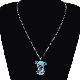 DOWAY Pug Dog Alloy Pendant Necklace Chain Jewelry Gift with Floral Enamel for Women Girls (Blue)