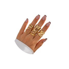 Salircon 6PCS Chunky Gold Rings Set Gold Stackable Rings for Women Plated Thick Dome Chunky Rings Jewelry Set